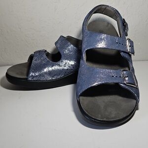 SAS Relaxed Heel Strap Sandal In Silver Blue, Size 11